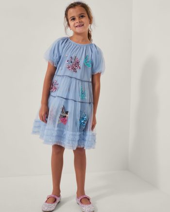 Butterfly Fairy Puff Sleeve Party Dress Blue