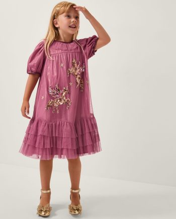 Christmas Unicorn Trapeze Dress Pink