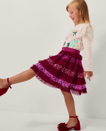 Sequin ruffle disco skirt red