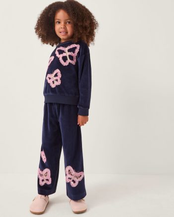 Butterfly embellished wide leg trousers blue