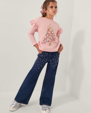 Sequin Christmas Tree Long Sleeve Top Pink