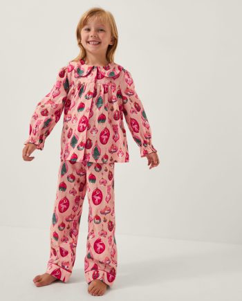 Christmas Bauble Print Long Pyjamas Set Pink