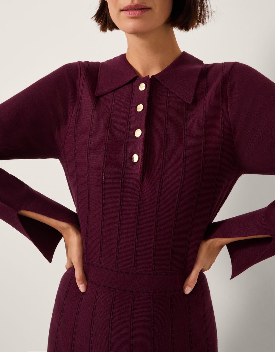 Prue Knit Pleated Shirt Dress Red