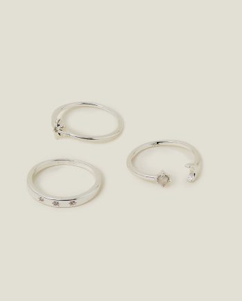 3-PACK STERLING SILVER-PLATED CELESTIAL RINGS SILVER