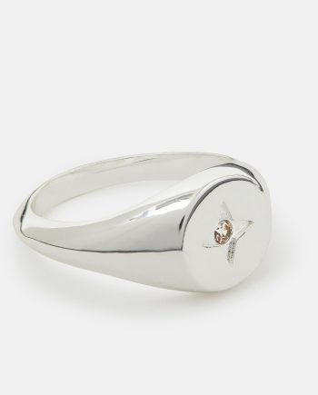 STERLING SILVER-PLATED STAR DIAMANTÉ SIGNET RING SILVER