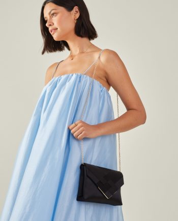 WOVEN SATIN ENVELOPE CLUTCH BAG BLACK