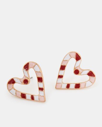 Candy Cane Heart Stud Earrings