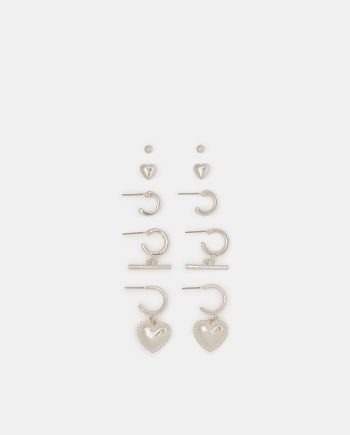 5-PACK T-BAR & HEART HOOP STUD EARRINGS