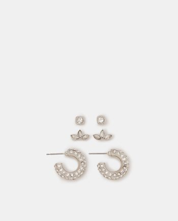 3-PACK PAVÉ HOOP & STUD EARRINGS
