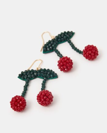 BEADED CHERRY DROP EARRINGS
