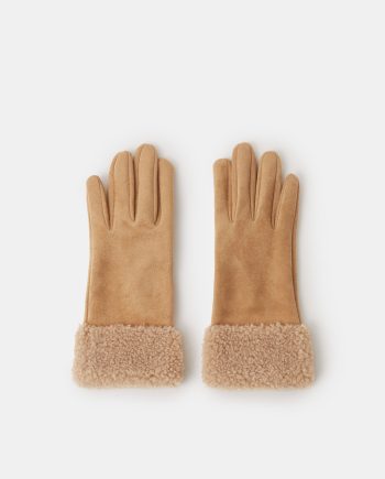 FAUX SHEARLING CUFF GLOVES TAN