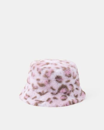 GIRLS FLUFFY LEOPARD PRINT BUCKET HAT LEOPARD