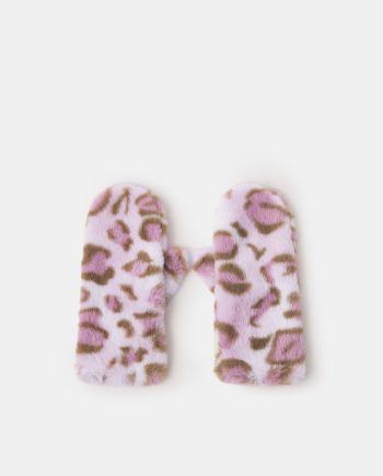 GIRLS FLUFFY LEOPARD PRINT MITTENS LEOPARD
