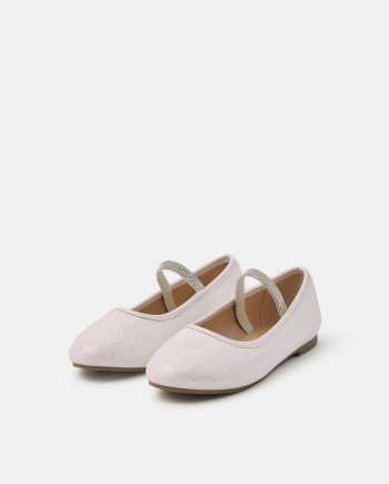 GIRLS DIAMANTE STRAP BALLET FLATS IVORY