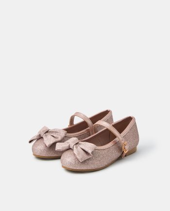 GIRLS BOW GLITTER BALLET FLATS PINK