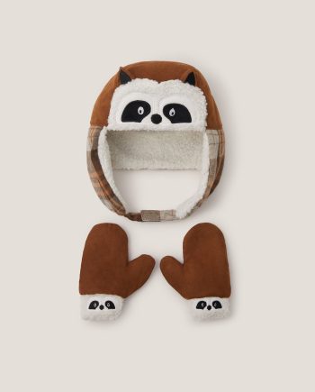 Baby Racoon Trapper Hat & Mittens Set Multi