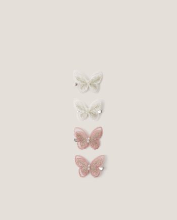4-Pack Embroidered Butterfly Hair Clips Pink