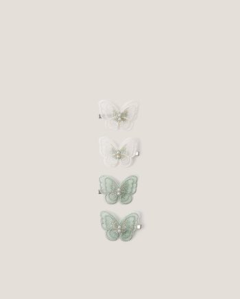 4-Pack Embroidered Butterfly Hair Clips Green