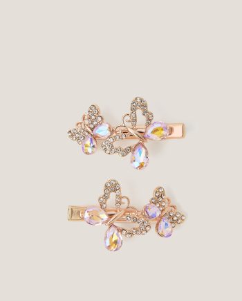 2-Pack Diamanté Butterfly Hair Clips