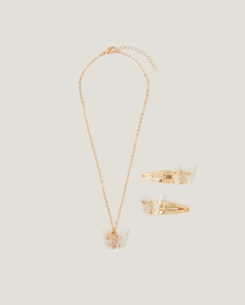 Diamanté Butterfly Necklace and Hair Clip Set