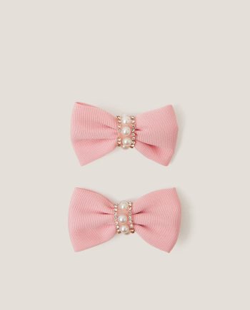 2-Pack Pearl Embellished Bow Hair Clips Ivory