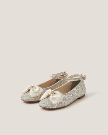 Bow Glitter Ballet Flats Ivory