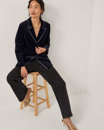 Mila Single Breasted Velvet Blazer Blue