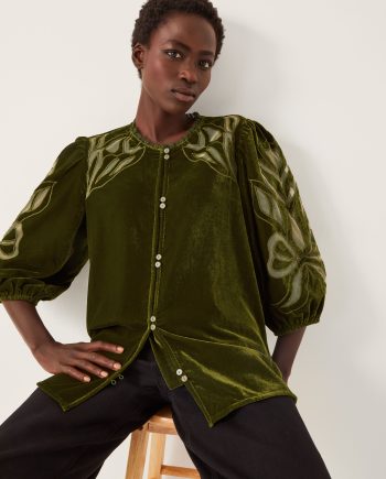 Ezra Embroidered Velvet Top Green