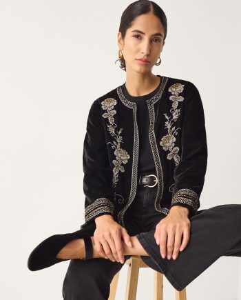 Heather Floral Embellished Velvet Jacket Black