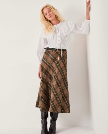 Willa Check Midi Skirt Camel