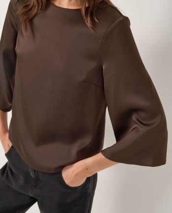 Ingrid Bell Sleeve Satin Blouse Brown
