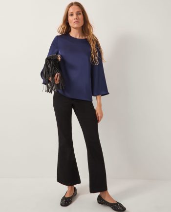 Ingrid Bell Sleeve Satin Blouse Blue