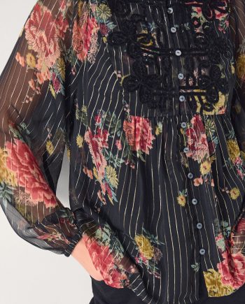 Azami Shimmer Stripe Floral Blouse Black