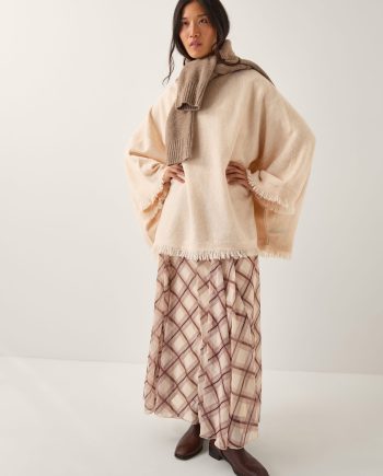 Fay Fringe Trim Poncho Natural