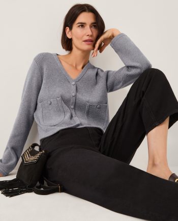 Viola V-Neck Cropped Cardigan Grey