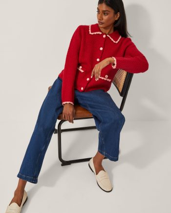 Nina Scallop Collar Cardigan Red