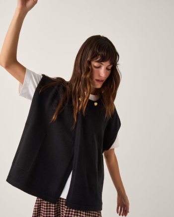 Double Breasted Knit Poncho Vest Black