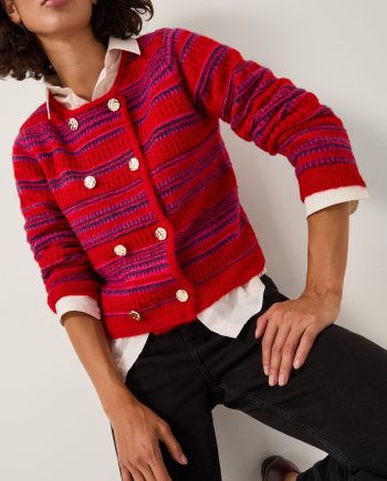 Starla Stripe Double Breasted Cardigan Red