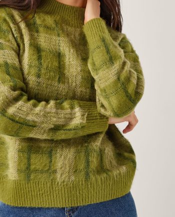 Cleo Brushed Check Print Jumper Green