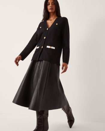 Leila Button Longline Cardigan Black
