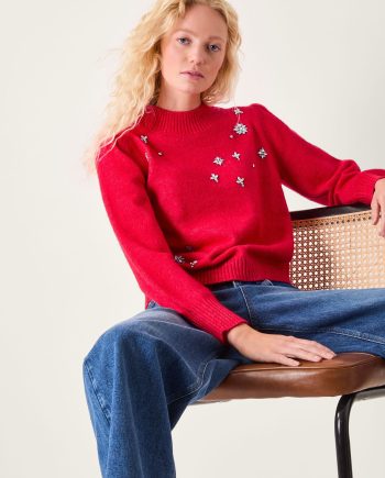 Erika Gemstone Embellished Jumper Red