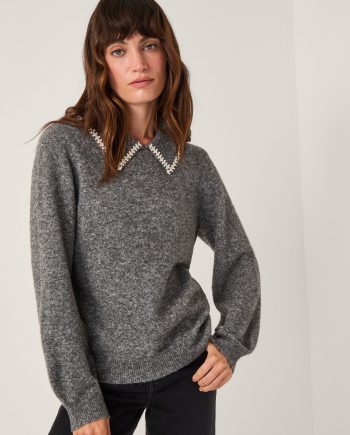 Caryn Embellished Collar Jumper Grey
