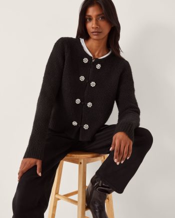 Fessa Jewel Brooch Cardigan Black