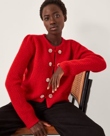 Fessa Jewel Brooch Cardigan Red