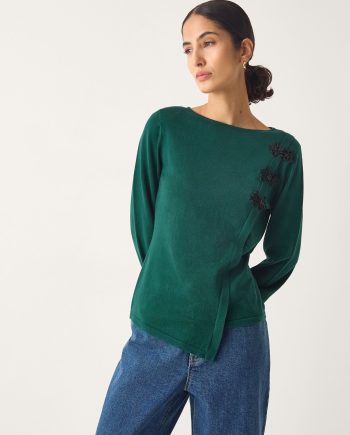 Sofia Asymmetrical Button Jumper Teal