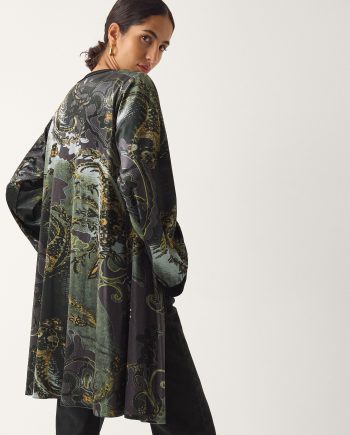 Delta Print Velvet Kimono Black