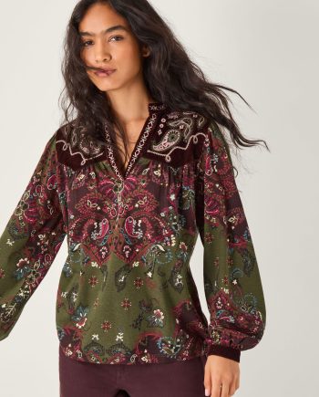 Jemima Paisley Print Jersey Top Green