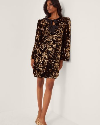 Shola Bow Sequin Mini Tunic Dress Black
