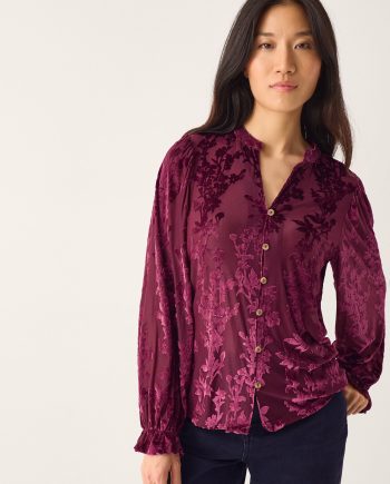 Denva Devoré V-Neck Blouse Red