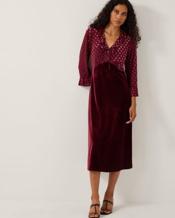 Dua Polka Dot Velvet Midi Dress Red
